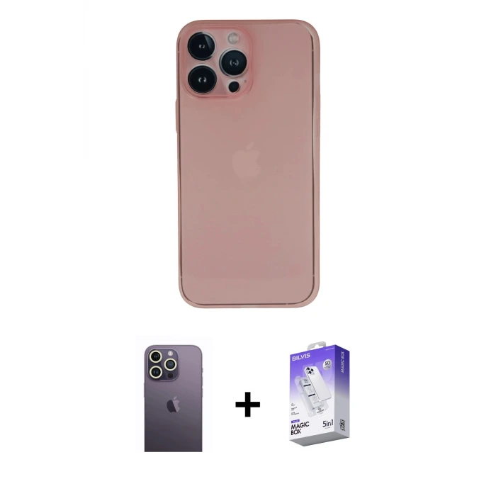 ieg™ iPhone 13 Pro Max Kılıf Yadigar Yansıma Serisi - Siyah Bilvis 5in1 3D Magic Cam Ekran Koruyucu + Neon Fosforlu Kamera Lens - BZ