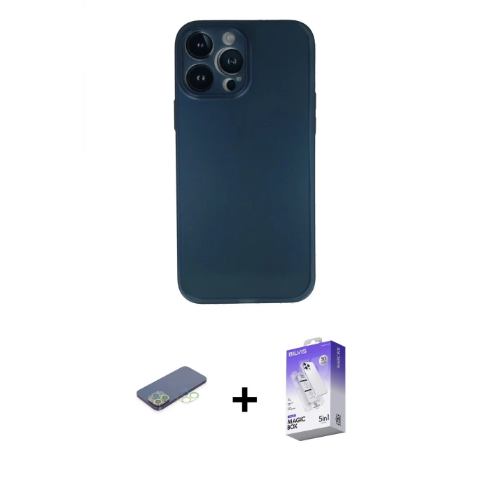 ieg™ iPhone 13 Pro Max Kılıf Yadigar Yansıma Serisi - Siyah Bilvis 5in1 3D Magic Cam Ekran Koruyucu + Renkli Kamera Lens Koruma Cam - YL