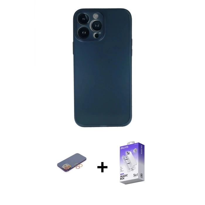 ieg™ iPhone 13 Pro Max Kılıf Yadigar Yansıma Serisi - Siyah Bilvis 5in1 3D Magic Cam Ekran Koruyucu + Renkli Kamera Lens Koruma Cam - TU