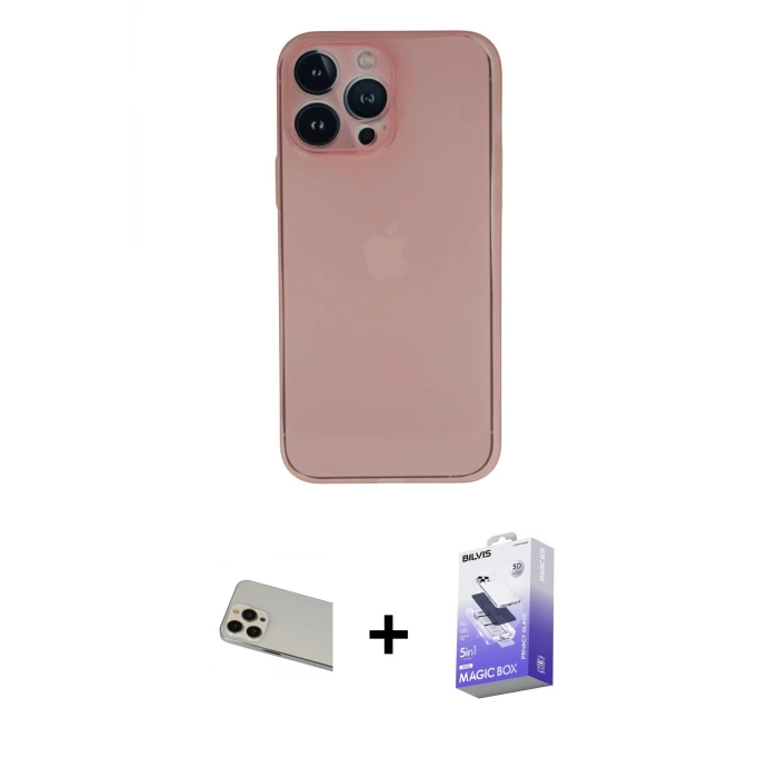 ieg™ iPhone 13 Pro Max Kılıf Yadigar Yansıma Serisi - Siyah Bilvis 5in1 5D Magic Hayalet Cam Ekran Koruyucu + Rainbow Kamera Lens Koruma Cam - REGD