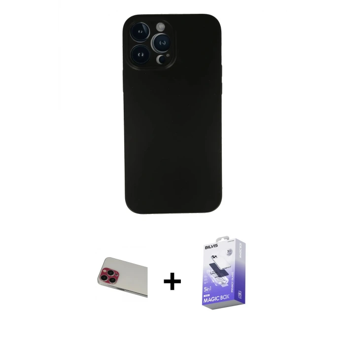ieg™ iPhone 13 Pro Max Kılıf Yadigar Yansıma Serisi - Siyah Bilvis 5in1 5D Magic Hayalet Cam Ekran Koruyucu + Rainbow Kamera Lens Koruma Cam - KI