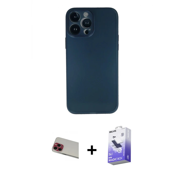 ieg™ iPhone 13 Pro Max Kılıf Yadigar Yansıma Serisi - Siyah Bilvis 5in1 5D Magic Hayalet Cam Ekran Koruyucu + Rainbow Kamera Lens Koruma Cam - KI