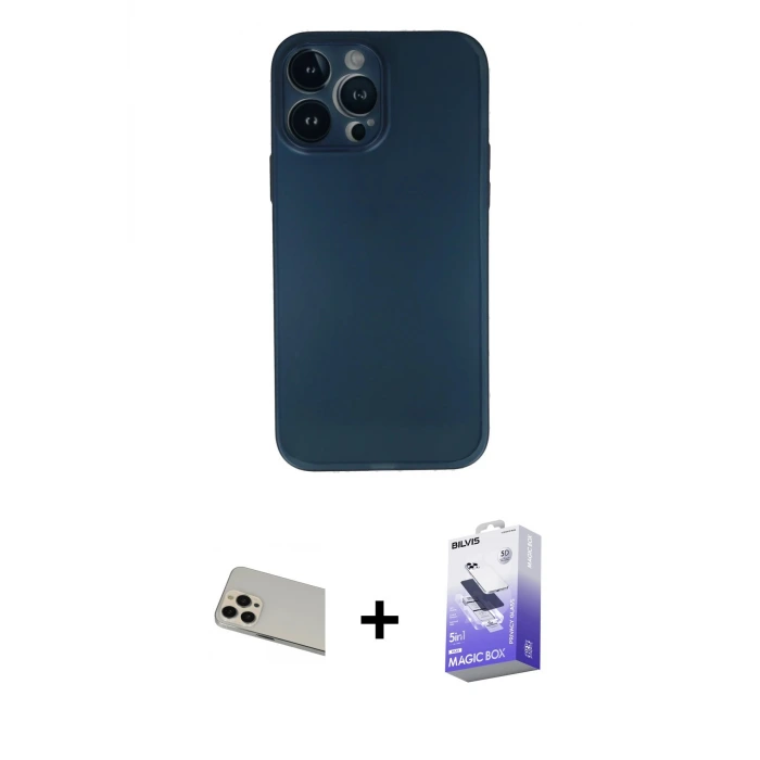 ieg™ iPhone 13 Pro Max Kılıf Yadigar Yansıma Serisi - Siyah Bilvis 5in1 5D Magic Hayalet Cam Ekran Koruyucu + Rainbow Kamera Lens Koruma Cam - REGD