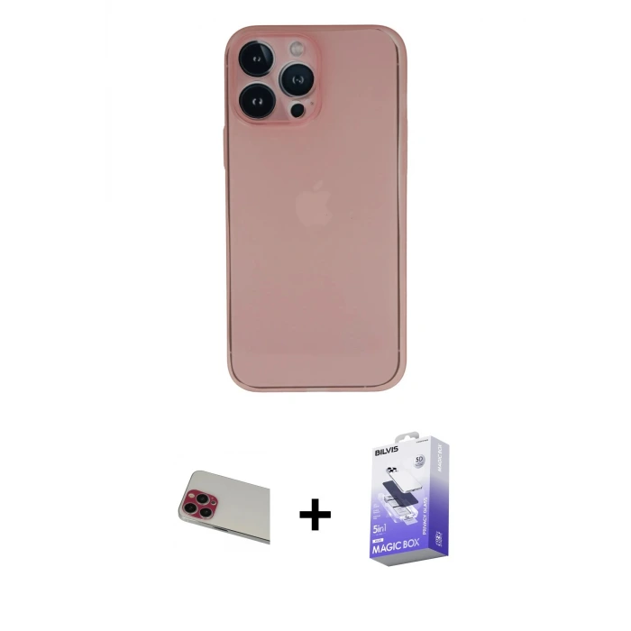 ieg™ iPhone 13 Pro Max Kılıf Yadigar Yansıma Serisi - Siyah Bilvis 5in1 5D Magic Hayalet Cam Ekran Koruyucu + Rainbow Kamera Lens Koruma Cam - KI