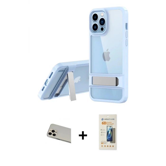ieg™ iPhone 13 Pro Max Kılıf Yadigar Yansıma - Siyah 6D Mat Seramik Hayalet Nano Ekran Koruyucu + Rainbow Kamera Lens Koruma Cam - REGD