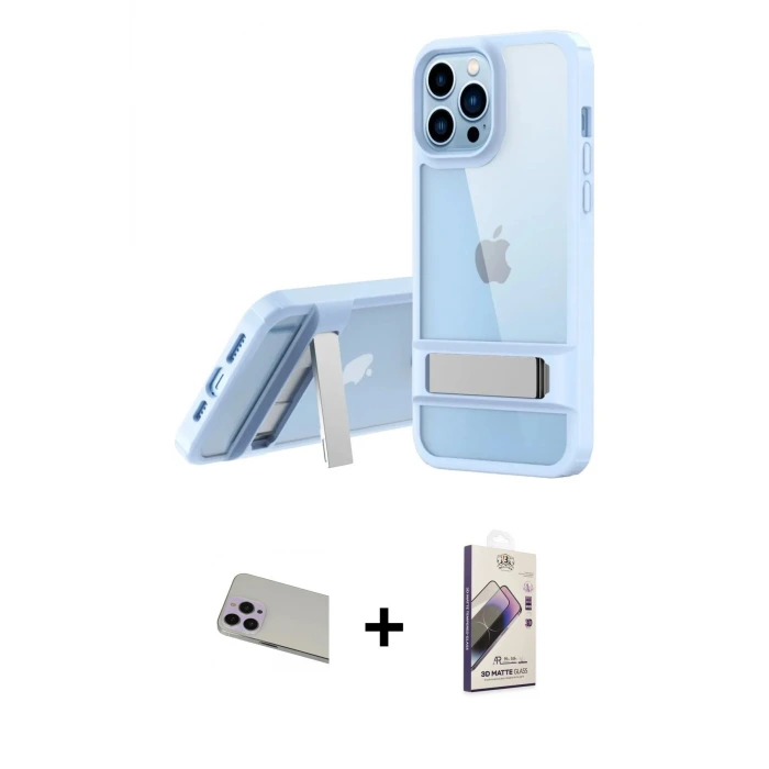 ieg™ iPhone 13 Pro Max Kılıf Yadigar Yansıma - Siyah Bilvis 3D Mat Cam Ekran Koruyucu + Rainbow Kamera Lens Koruma Cam - MR