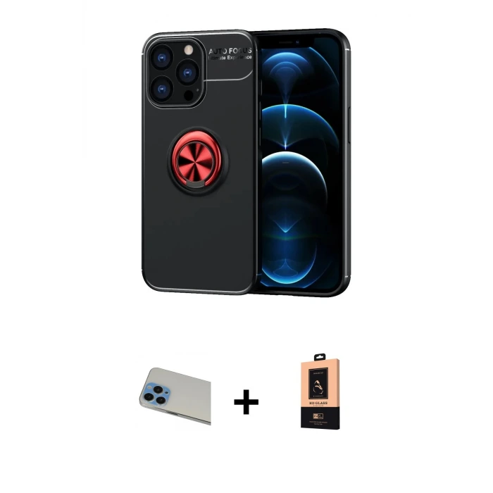 ieg™ iPhone 13 Pro Max Kılıf Yankı Form Prime - Şeffaf Maxco Cam Ekran Koruyucu + Rainbow Kamera Lens Koruma Cam - MI