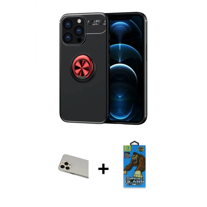 ieg™ iPhone 13 Pro Max Kılıf Yankı Form Prime - Siyah 18D Cam Ekran Koruyucu + Rainbow Kamera Lens Koruma Cam - REGD