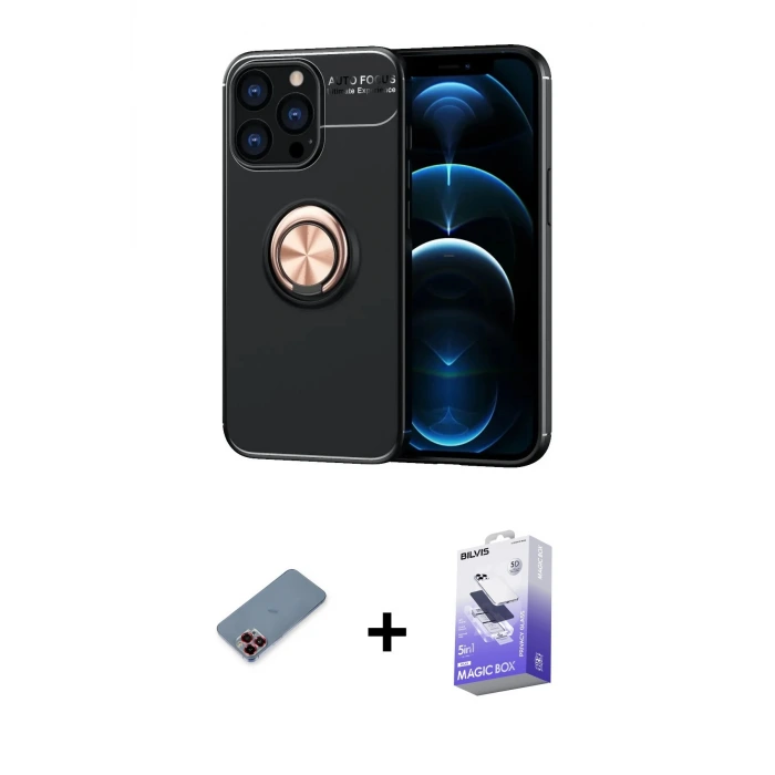 ieg™ iPhone 13 Pro Max Kılıf Yankı Form Prime - Siyah Bilvis 5in1 5D Magic Hayalet Cam Ekran Koruyucu + Metal Kamera Lens Koruma Cam - KI