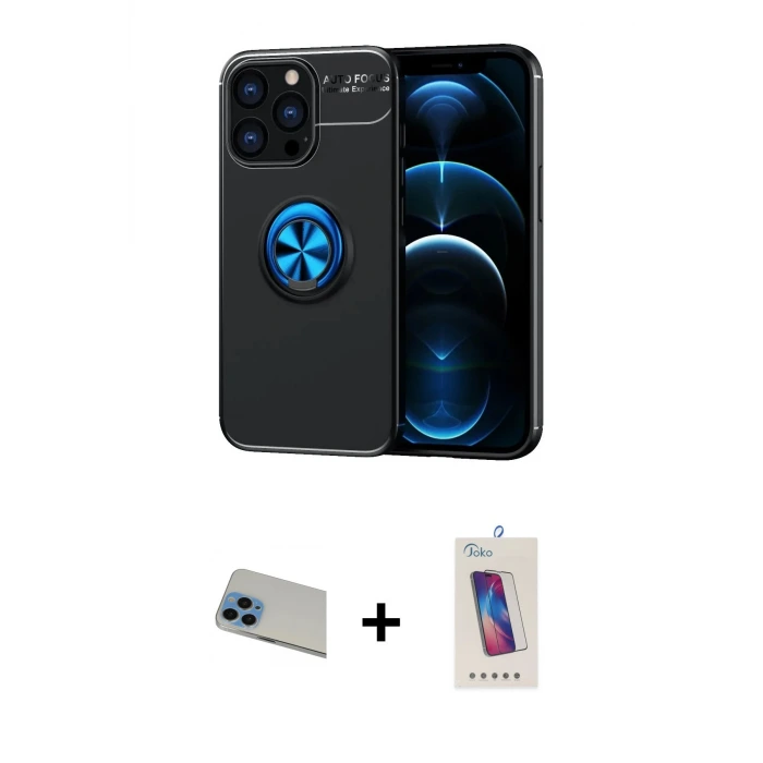 ieg™ iPhone 13 Pro Max Kılıf Yankı Form Prime - Siyah Joko 5D Cam + Rainbow Kamera Lens Koruma Cam - MI
