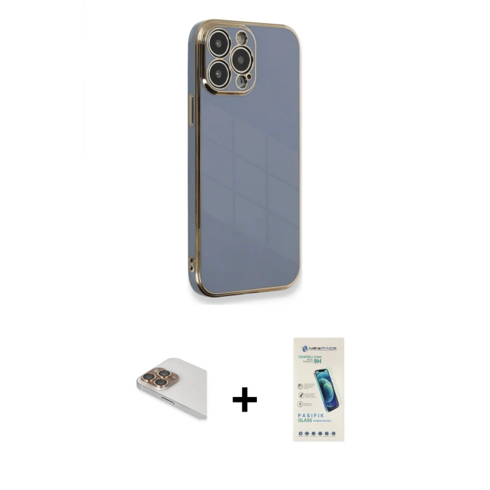 ieg™ iPhone 13 Pro Max Kılıf Yankı Serisi - Şeffaf Pasifik Cam Ekran Koruyucu + Pers Alüminyum Kamera Lens - GD