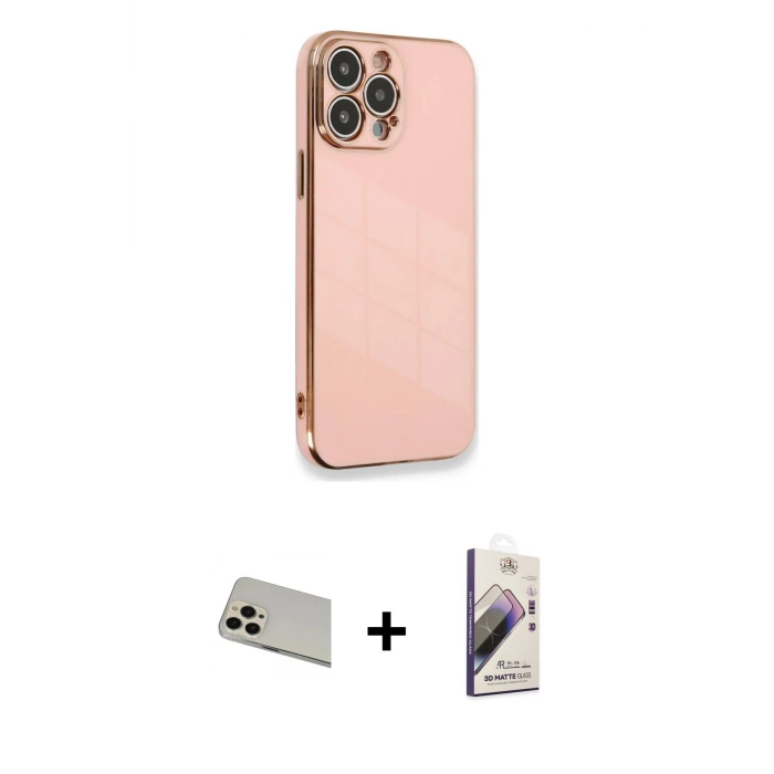 ieg™ iPhone 13 Pro Max Kılıf Yankı Serisi - Siyah Bilvis 3D Mat Cam Ekran Koruyucu + Rainbow Kamera Lens Koruma Cam - REGD