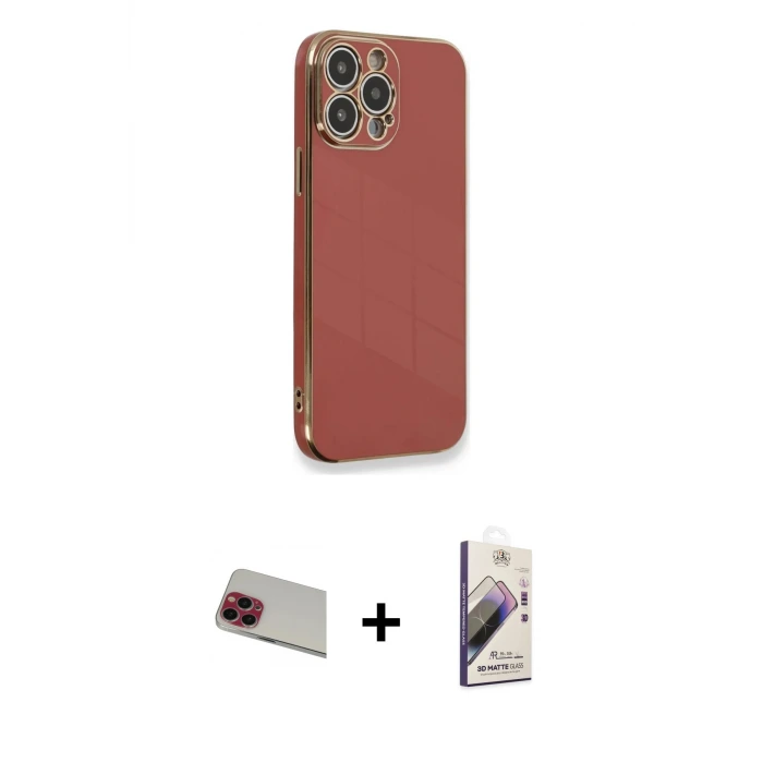 ieg™ iPhone 13 Pro Max Kılıf Yankı Serisi - Siyah Bilvis 3D Mat Cam Ekran Koruyucu + Rainbow Kamera Lens Koruma Cam - KI