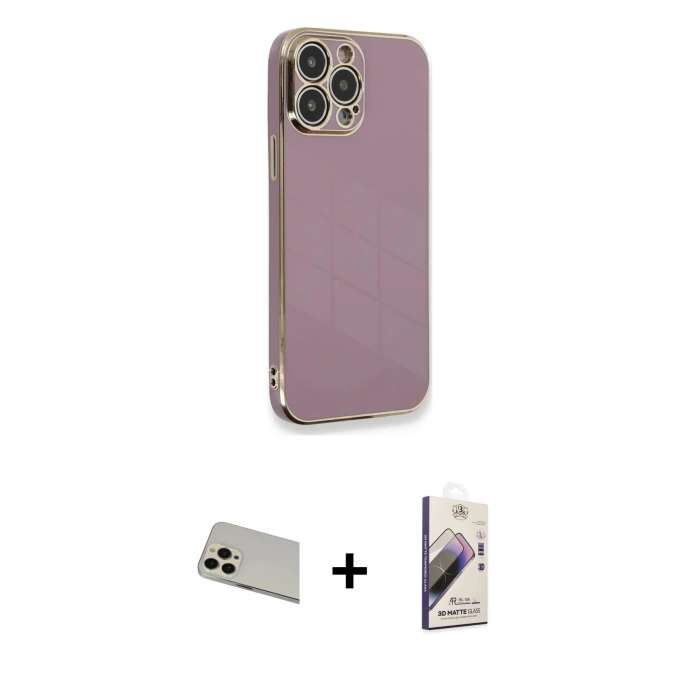 ieg™ iPhone 13 Pro Max Kılıf Yankı Serisi - Siyah Bilvis 3D Mat Cam Ekran Koruyucu + Rainbow Kamera Lens Koruma Cam - REGD