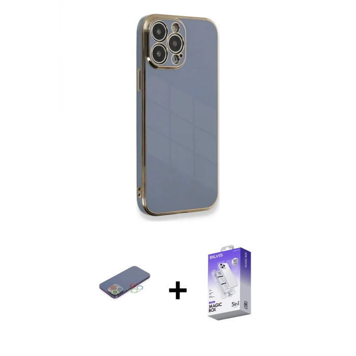 ieg™ iPhone 13 Pro Max Kılıf Yankı Serisi - Siyah Bilvis 5in1 3D Magic Cam Ekran Koruyucu + Renkli Kamera Lens Koruma Cam - MI