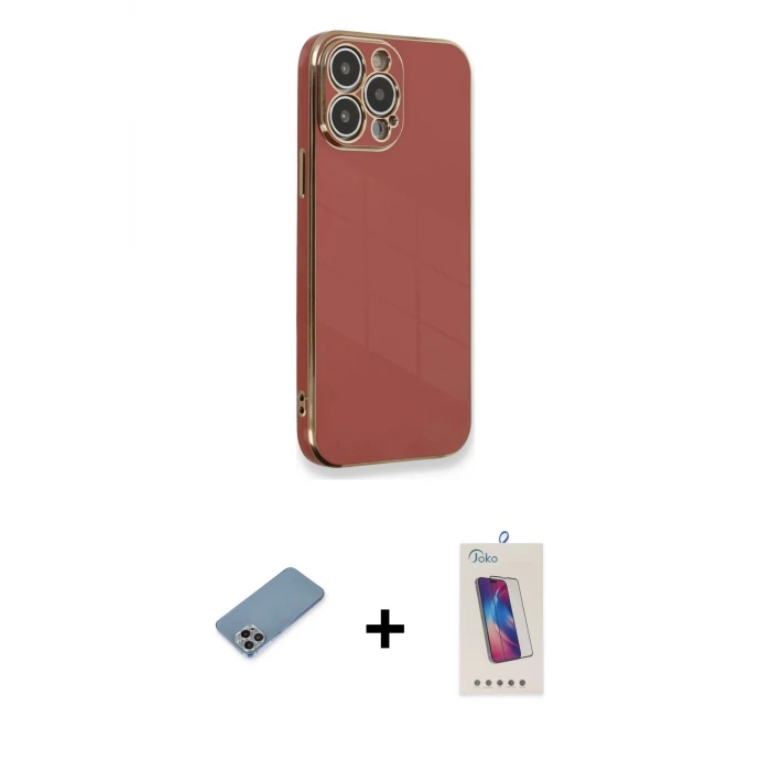 ieg™ iPhone 13 Pro Max Kılıf Yankı Serisi - Siyah Joko 5D Cam + Shine Kamera Lens Koruma Cam - GI
