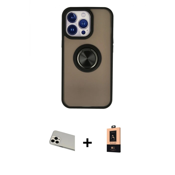 ieg™ iPhone 13 Pro Max Kılıf Yörünge Çizgi - Şeffaf Maxco Cam Ekran Koruyucu + Rainbow Kamera Lens Koruma Cam - BZ