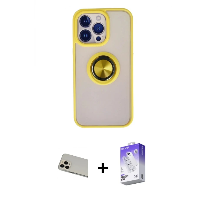 ieg™ iPhone 13 Pro Max Kılıf Yörünge Çizgi - Siyah Bilvis 5in1 3D Magic Cam Ekran Koruyucu + Rainbow Kamera Lens Koruma Cam - REGD