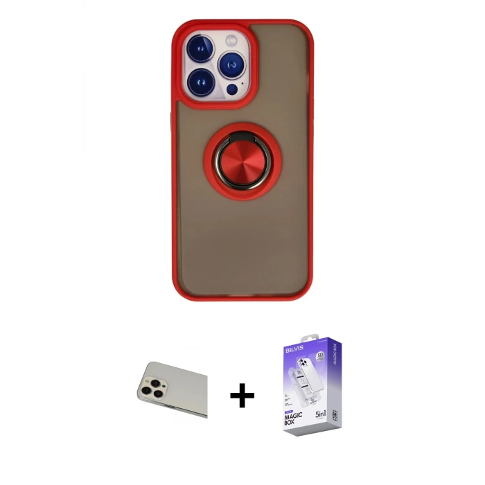 ieg™ iPhone 13 Pro Max Kılıf Yörünge Çizgi - Siyah Bilvis 5in1 3D Magic Cam Ekran Koruyucu + Rainbow Kamera Lens Koruma Cam - REGD