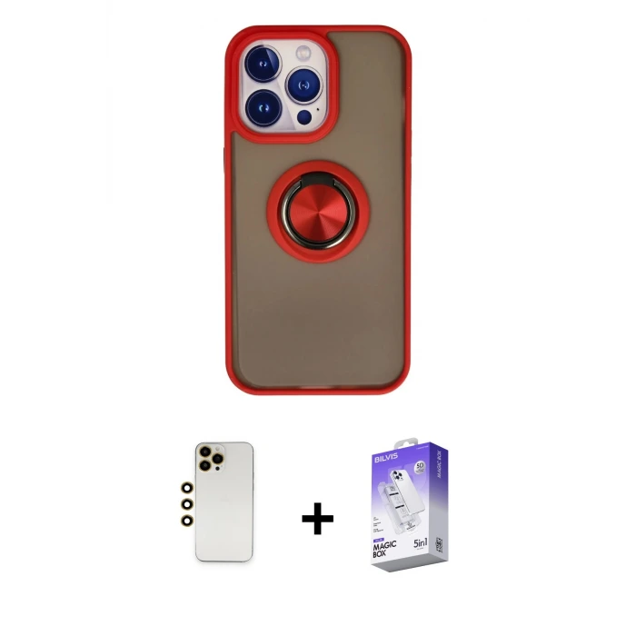 ieg™ iPhone 13 Pro Max Kılıf Yörünge Çizgi - Siyah Bilvis 5in1 3D Magic Cam Ekran Koruyucu + Shine Kamera Lens - GD