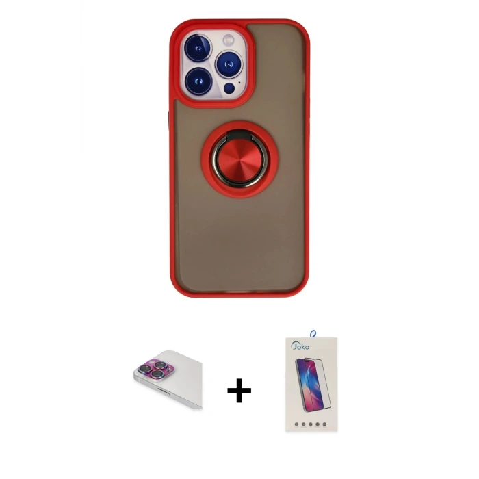 ieg™ iPhone 13 Pro Max Kılıf Yörünge Çizgi - Siyah Joko 5D Cam + Pers Alüminyum Kamera Lens - GI