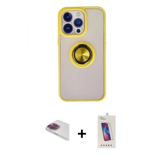 ieg™ iPhone 13 Pro Max Kılıf Yörünge Çizgi - Siyah Joko 5D Cam + Pers Alüminyum Kamera Lens - GI