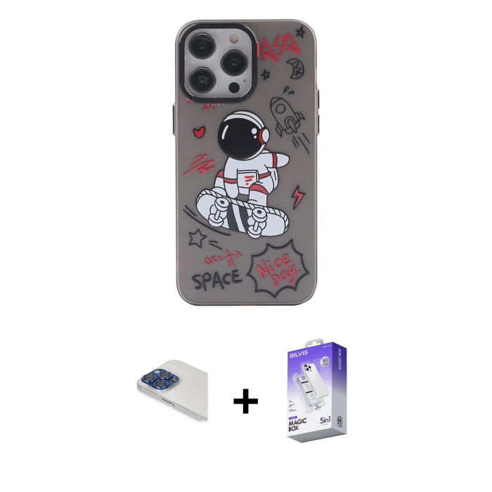 ieg™ iPhone 13 Pro Max Kılıf Zirve Form Özel Seri - Siyah Bilvis 5in1 3D Magic Cam Ekran Koruyucu + Pers Alüminyum Kamera Lens - LT