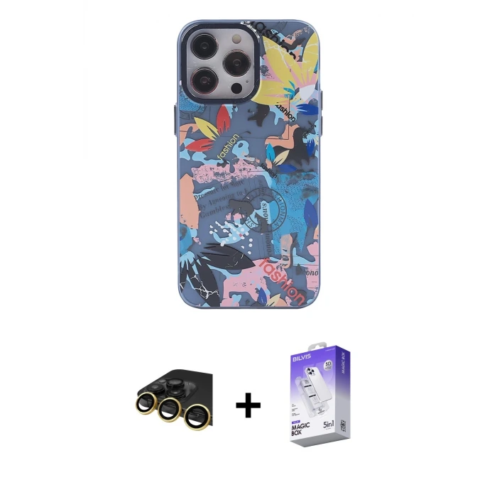 ieg™ iPhone 13 Pro Max Kılıf Zirve Form Özel Seri - Siyah Bilvis 5in1 3D Magic Cam Ekran Koruyucu + Raze Metal Kamera Lens - GD