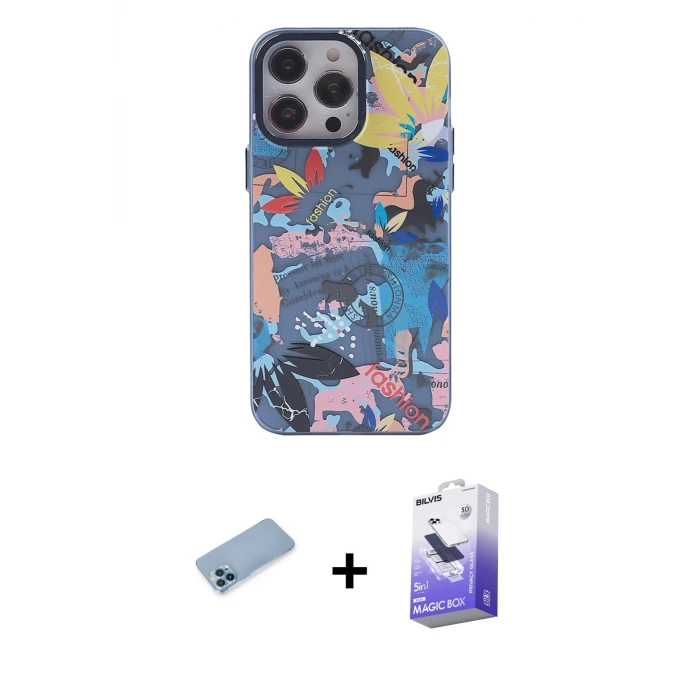 ieg™ iPhone 13 Pro Max Kılıf Zirve Form Özel Seri - Siyah Bilvis 5in1 5D Magic Hayalet Cam Ekran Koruyucu + Shine Kamera Lens Koruma Cam - MI