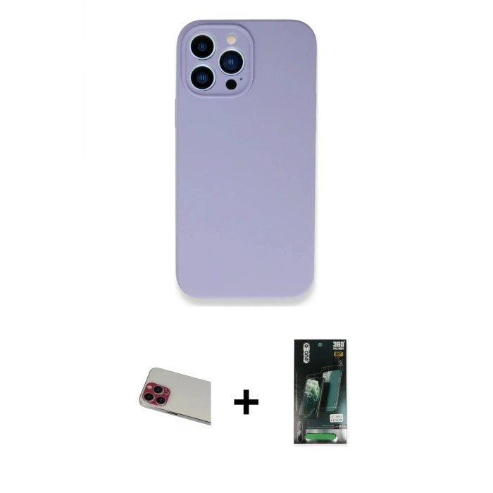 ieg™ iPhone 13 Pro Max Kılıf Zirve Modern Özel Seri - Şeffaf 360 Full Body Arka Koruyucu + Rainbow Kamera Lens Koruma Cam - KI