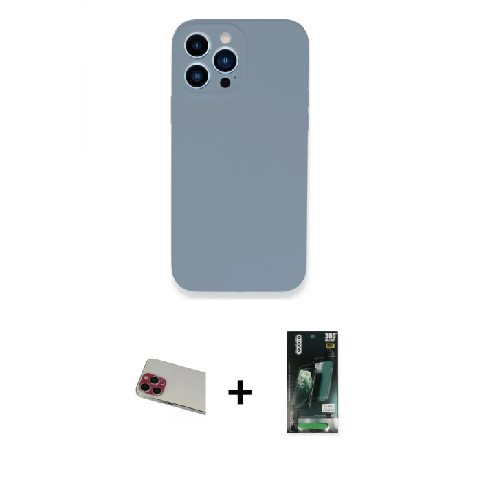 ieg™ iPhone 13 Pro Max Kılıf Zirve Modern Özel Seri - Şeffaf 360 Full Body Arka Koruyucu + Rainbow Kamera Lens Koruma Cam - KI