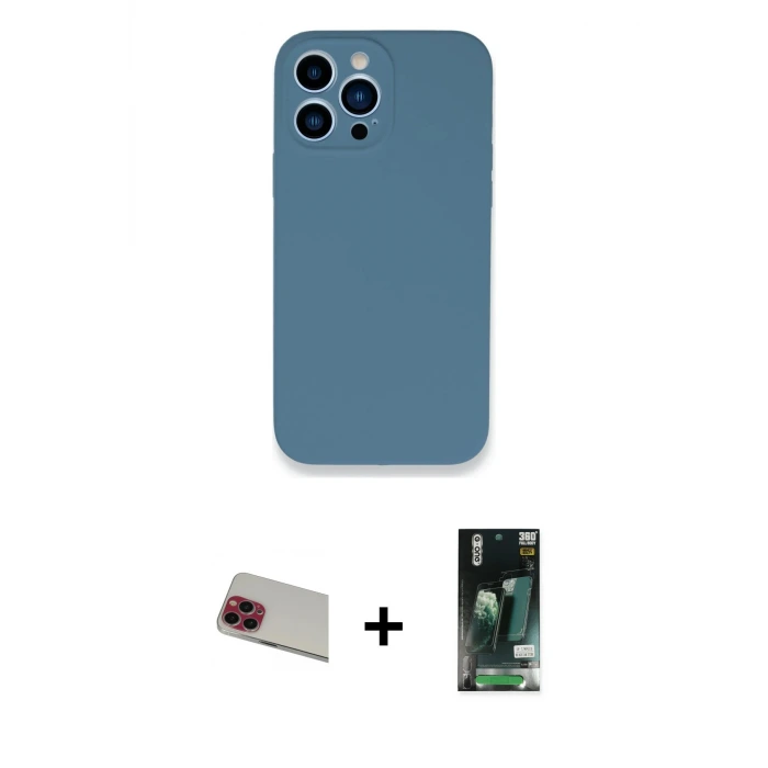 ieg™ iPhone 13 Pro Max Kılıf Zirve Modern Özel Seri - Şeffaf 360 Full Body Arka Koruyucu + Rainbow Kamera Lens Koruma Cam - KI