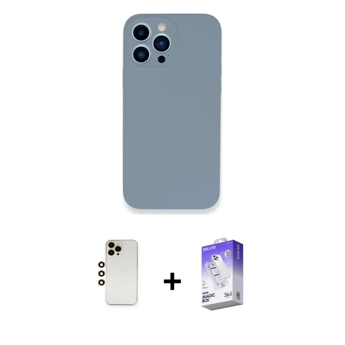 ieg™ iPhone 13 Pro Max Kılıf Zirve Modern Özel Seri - Siyah Bilvis 5in1 3D Magic Cam Ekran Koruyucu + Shine Kamera Lens - GD