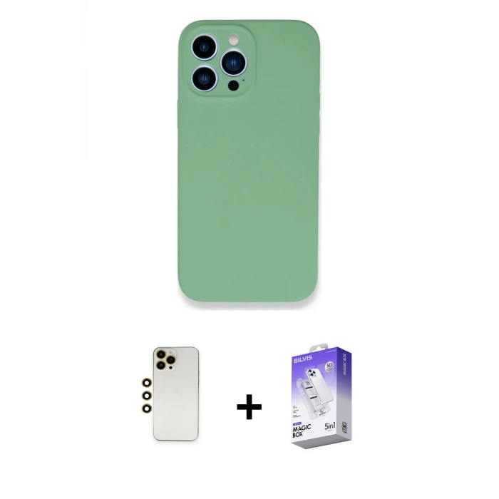 ieg™ iPhone 13 Pro Max Kılıf Zirve Modern Özel Seri - Siyah Bilvis 5in1 3D Magic Cam Ekran Koruyucu + Shine Kamera Lens - GD