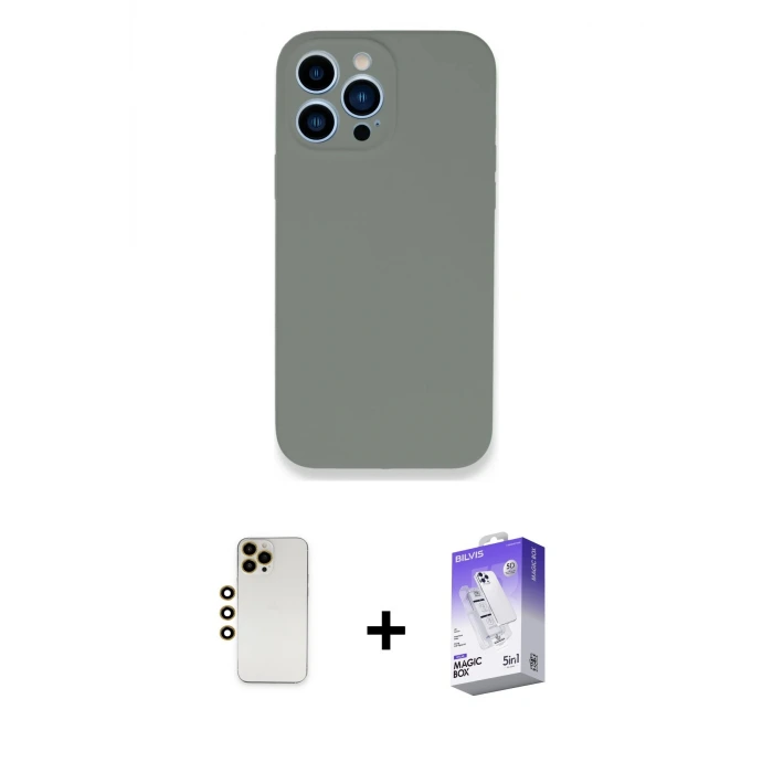 ieg™ iPhone 13 Pro Max Kılıf Zirve Modern Özel Seri - Siyah Bilvis 5in1 3D Magic Cam Ekran Koruyucu + Shine Kamera Lens - GD