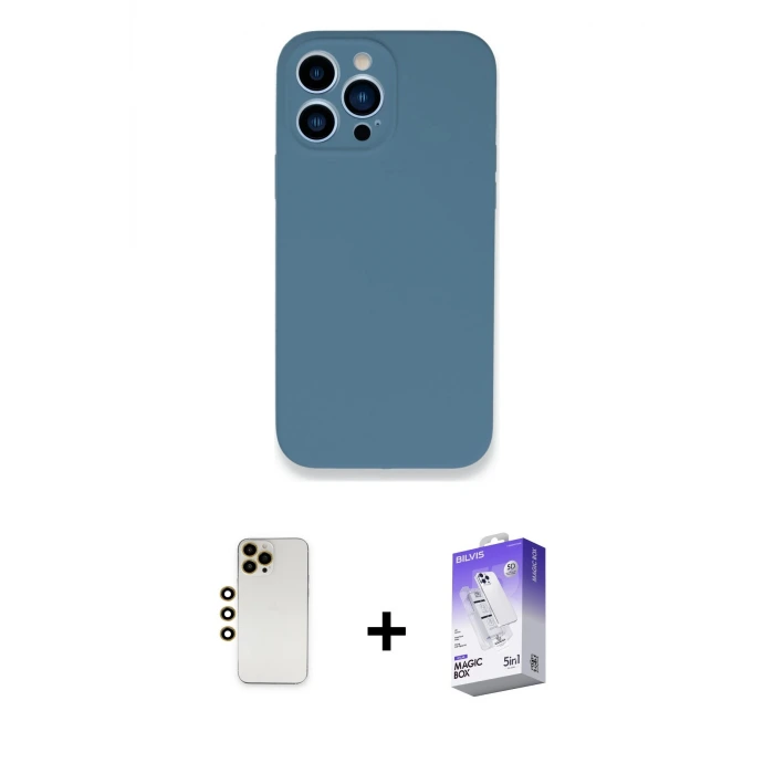 ieg™ iPhone 13 Pro Max Kılıf Zirve Modern Özel Seri - Siyah Bilvis 5in1 3D Magic Cam Ekran Koruyucu + Shine Kamera Lens - GD