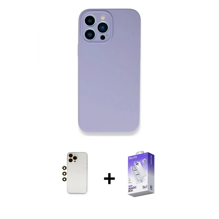 ieg™ iPhone 13 Pro Max Kılıf Zirve Modern Özel Seri - Siyah Bilvis 5in1 3D Magic Cam Ekran Koruyucu + Shine Kamera Lens - GD