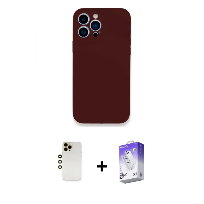 ieg™ iPhone 13 Pro Max Kılıf Zirve Modern Özel Seri - Siyah Bilvis 5in1 3D Magic Cam Ekran Koruyucu + Shine Kamera Lens - GD