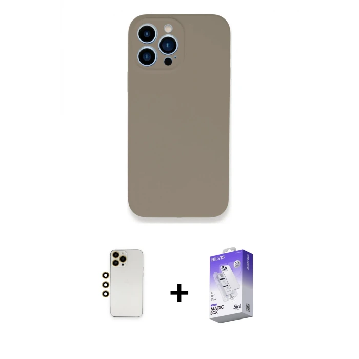 ieg™ iPhone 13 Pro Max Kılıf Zirve Modern Özel Seri - Siyah Bilvis 5in1 3D Magic Cam Ekran Koruyucu + Shine Kamera Lens - GD