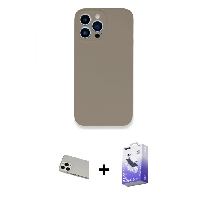 ieg™ iPhone 13 Pro Max Kılıf Zirve Modern Özel Seri - Siyah Bilvis 5in1 5D Magic Hayalet Cam Ekran Koruyucu + Rainbow Kamera Lens Koruma Cam - BZ