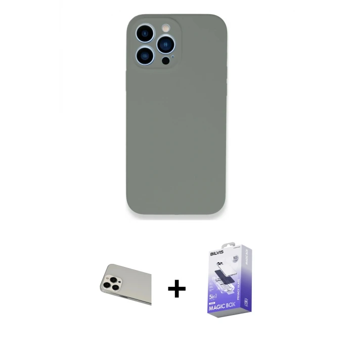 ieg™ iPhone 13 Pro Max Kılıf Zirve Modern Özel Seri - Siyah Bilvis 5in1 5D Magic Hayalet Cam Ekran Koruyucu + Rainbow Kamera Lens Koruma Cam - BZ