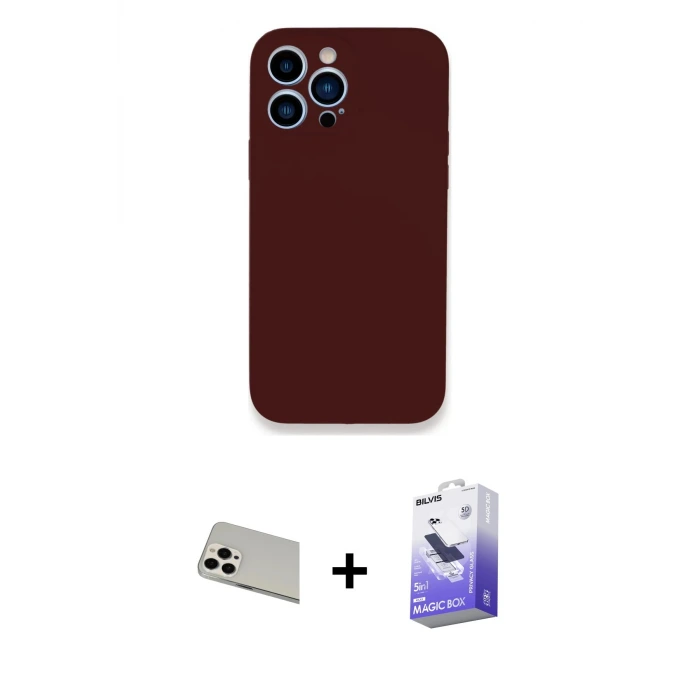 ieg™ iPhone 13 Pro Max Kılıf Zirve Modern Özel Seri - Siyah Bilvis 5in1 5D Magic Hayalet Cam Ekran Koruyucu + Rainbow Kamera Lens Koruma Cam - BZ