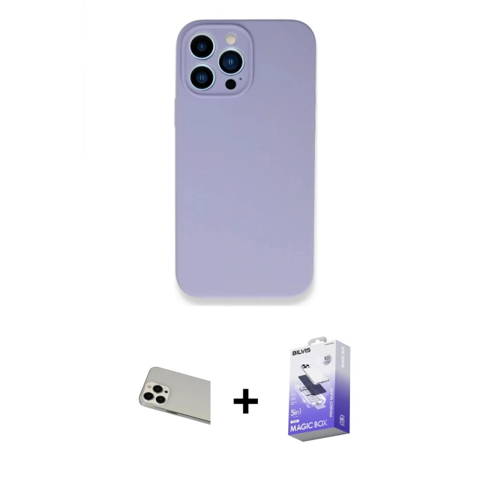 ieg™ iPhone 13 Pro Max Kılıf Zirve Modern Özel Seri - Siyah Bilvis 5in1 5D Magic Hayalet Cam Ekran Koruyucu + Rainbow Kamera Lens Koruma Cam - BZ