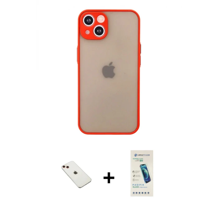 ieg™ iPhone 14 Kılıf Ahenk Çizgi Serisi - Şeffaf Pasifik Cam Ekran Koruyucu + Diamond Kamera Lens - KI