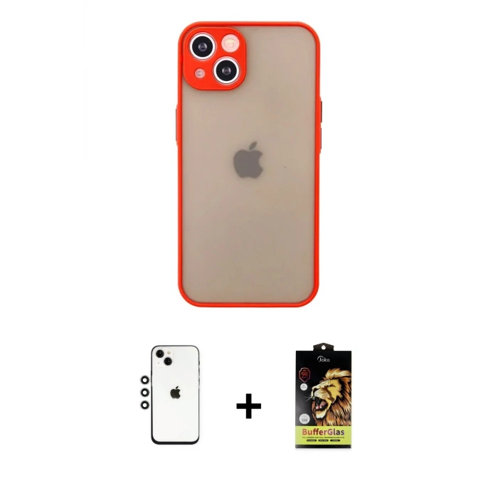 ieg™ iPhone 14 Kılıf Ahenk Çizgi Serisi - Siyah Buffer Cam Ekran Koruyucu + Shine Kamera Lens - GS