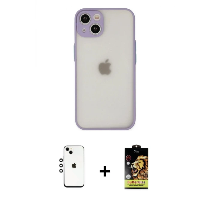 ieg™ iPhone 14 Kılıf Ahenk Çizgi Serisi - Siyah Buffer Cam Ekran Koruyucu + Shine Kamera Lens - GS