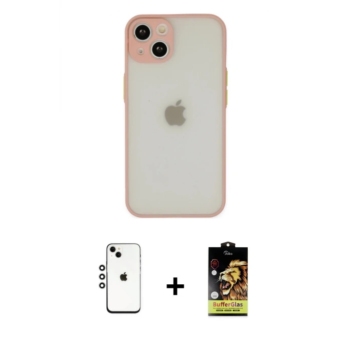 ieg™ iPhone 14 Kılıf Ahenk Çizgi Serisi - Siyah Buffer Cam Ekran Koruyucu + Shine Kamera Lens - GS
