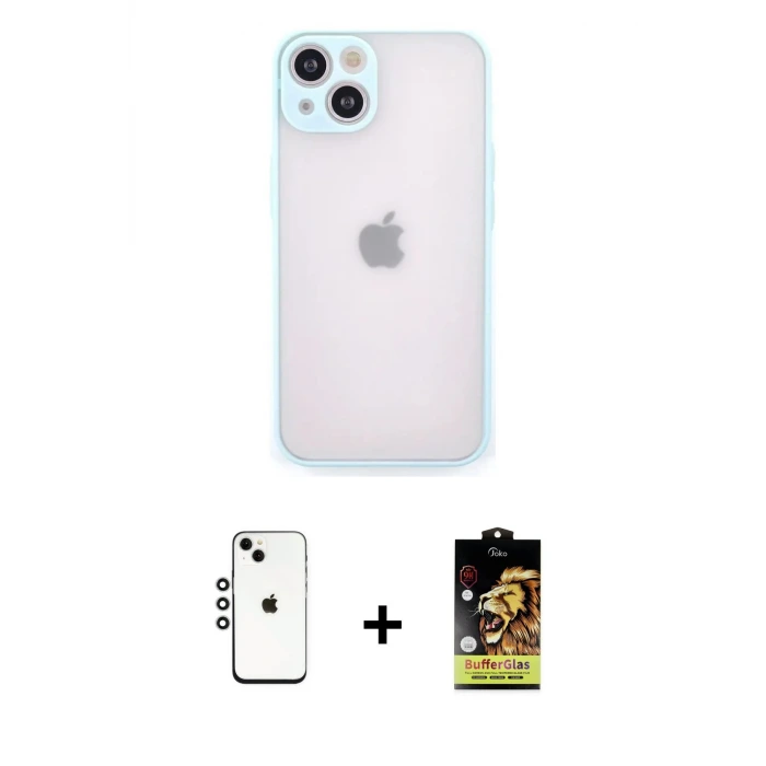 ieg™ iPhone 14 Kılıf Ahenk Çizgi Serisi - Siyah Buffer Cam Ekran Koruyucu + Shine Kamera Lens - GS