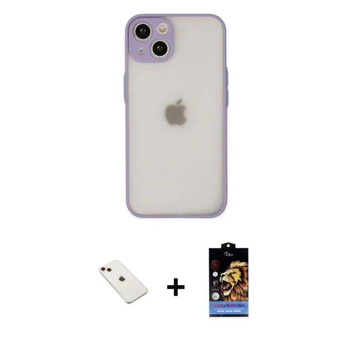 ieg™ iPhone 14 Kılıf Ahenk Çizgi Serisi - Siyah Buffer Hayalet Cam Ekran Koruyucu + Diamond Kamera Lens - KI