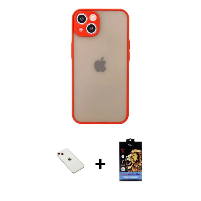 ieg™ iPhone 14 Kılıf Ahenk Çizgi Serisi - Siyah Buffer Hayalet Cam Ekran Koruyucu + Diamond Kamera Lens - KI